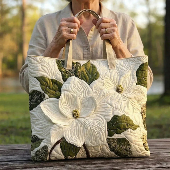 Handcrafted Quilted Bag - Graceful White Lilies
