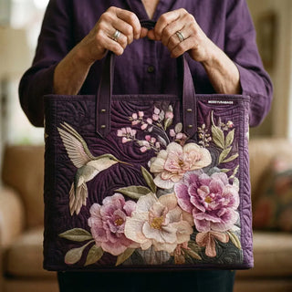 Hummingbird and Orchid Quilted Tote Bag