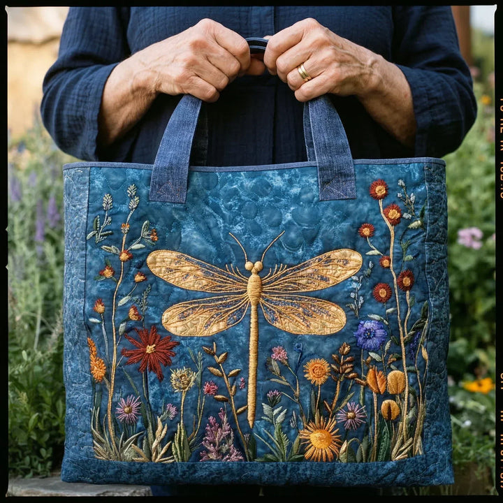 Golden Dragonfly Quilted Tote