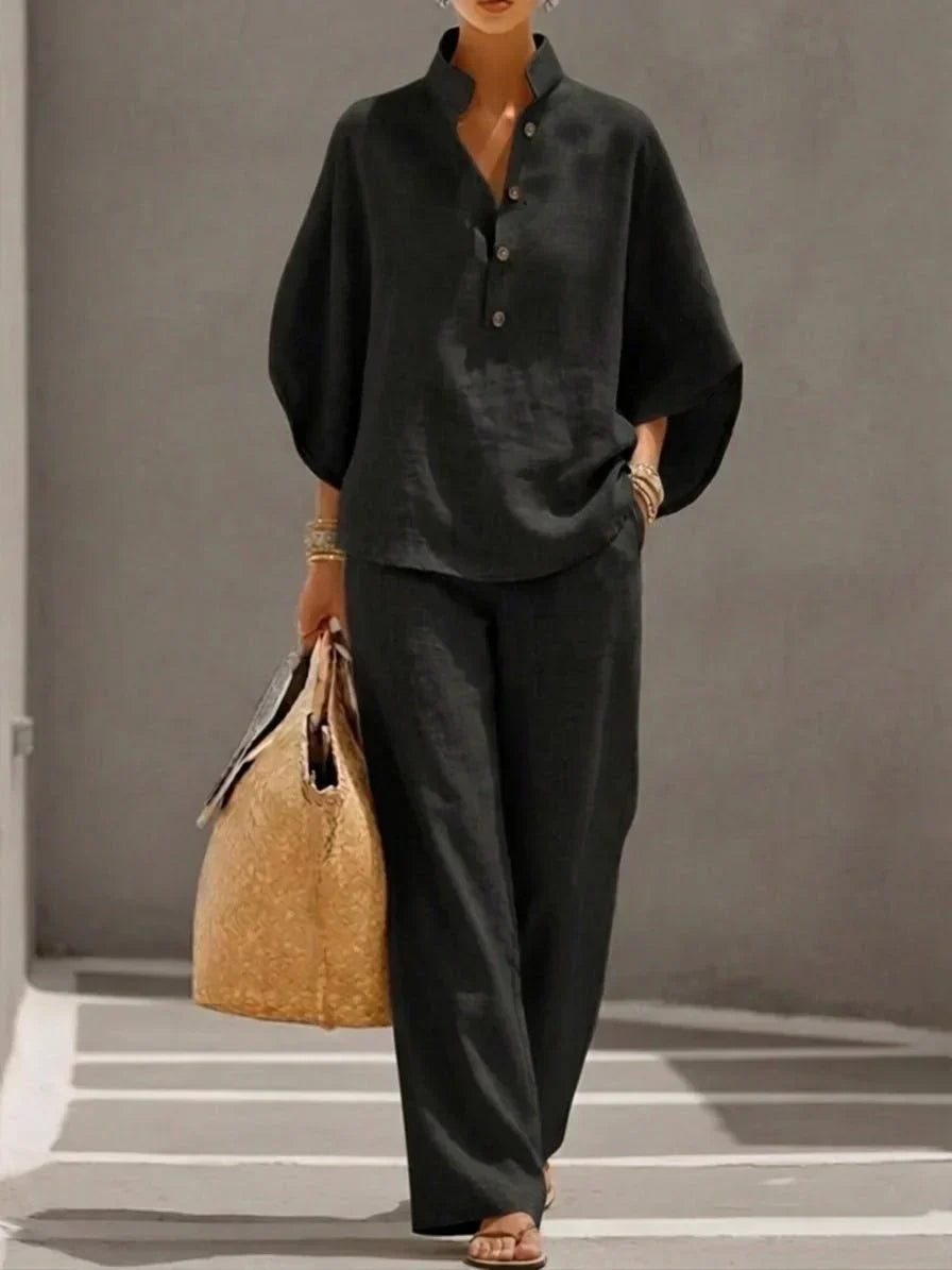 Maribel | Relaxed Batwing Sleeve Top and Wide-Leg Pants Set