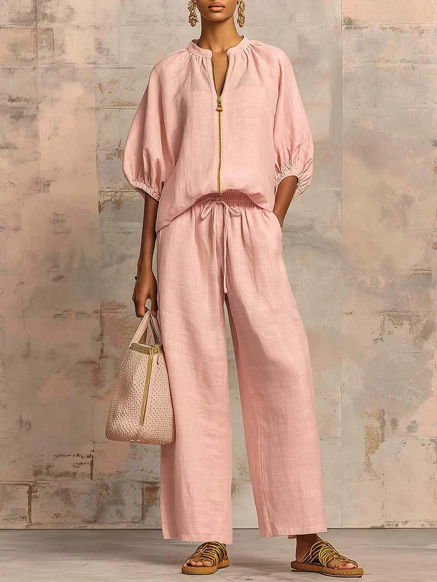 Alba | Relaxed Button-Up Shirt and Wide-Leg Pants Co-Ord Set