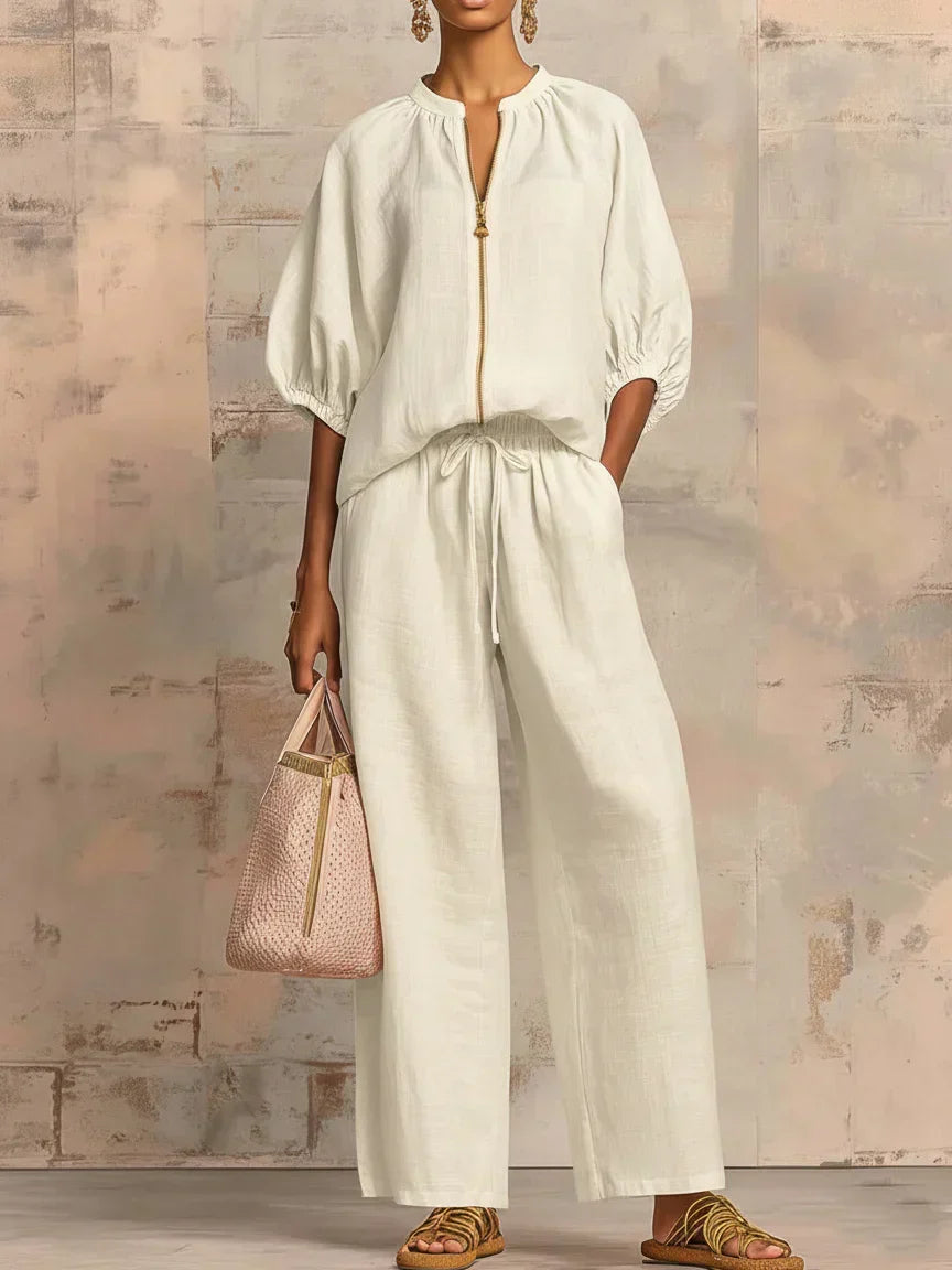 Alba | Relaxed Button-Up Shirt and Wide-Leg Pants Co-Ord Set