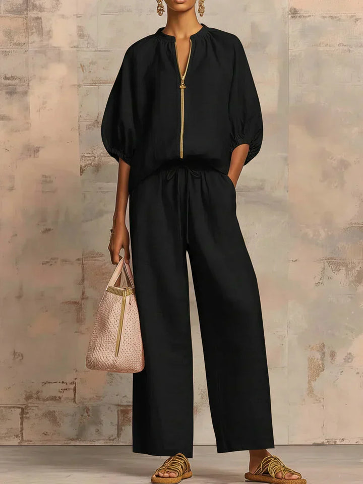 Alba | Relaxed Button-Up Shirt and Wide-Leg Pants Co-Ord Set