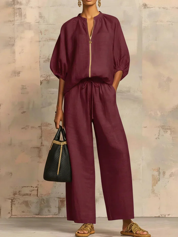 Alba | Relaxed Button-Up Shirt and Wide-Leg Pants Co-Ord Set