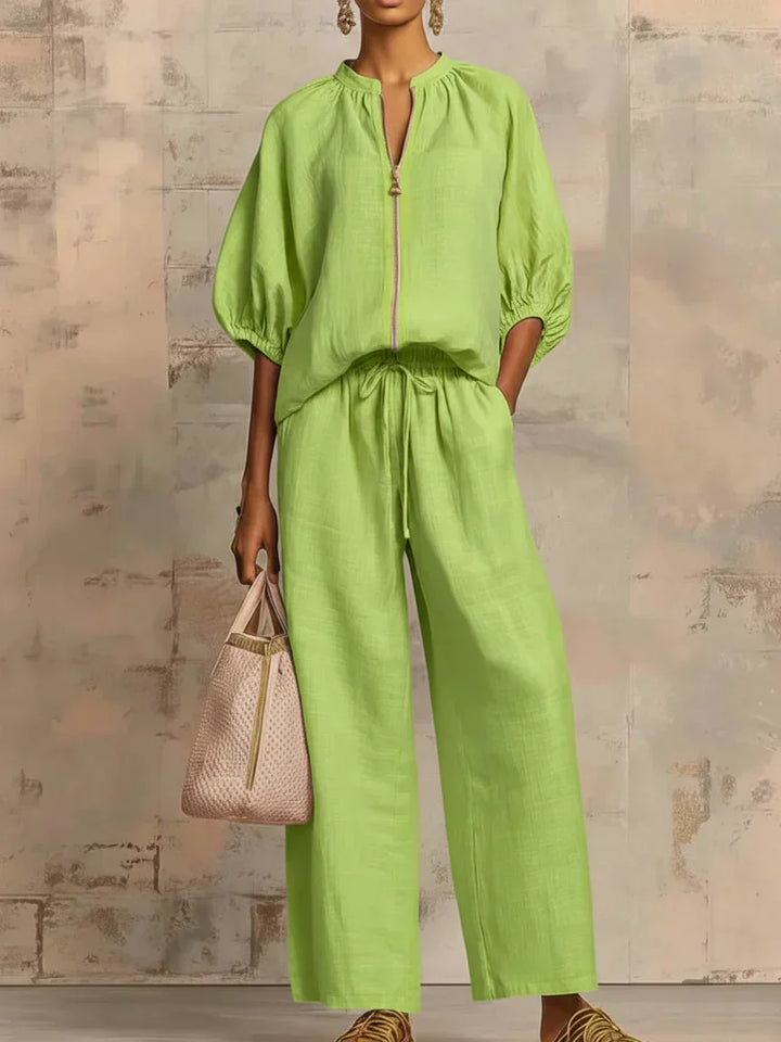Alba | Relaxed Button-Up Shirt and Wide-Leg Pants Co-Ord Set