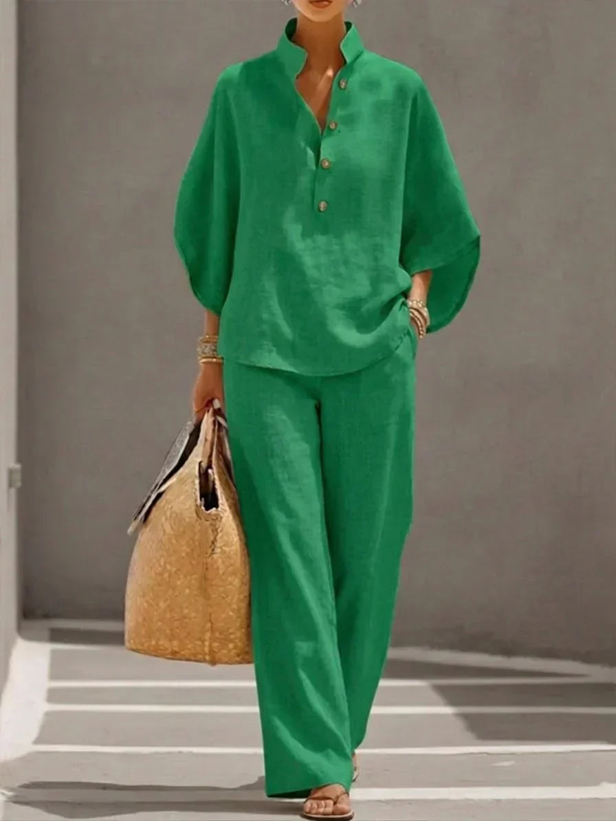 Maribel | Relaxed Batwing Sleeve Top and Wide-Leg Pants Set