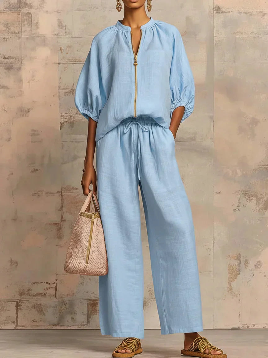 Alba | Relaxed Button-Up Shirt and Wide-Leg Pants Co-Ord Set